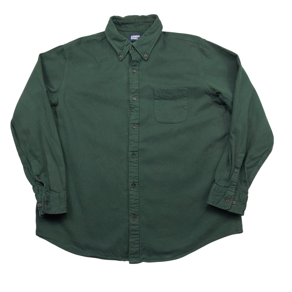 Lands End Mens XL Dark Green Cotton Flannel Button Down Shirt 461909 Traditional - Picture 1 of 11